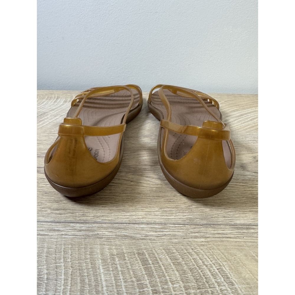 Crocs Womens Isabella Sandals 8 Bronze Gold Strappy Flat Jelly Slingback Shoes - Picture 4 of 8